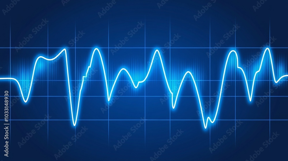 Abstract 3D Blue Heart Pulse Cardiography Trace in a Medical Context, Representing Health Monitoring, Emergency Care, and Vital Signs in a Hospital Setting. Abstract 3D Blue Heart Pulse Cardiography Trace in a Medical Context, Representing Health Monitoring, Emergency Care, and Vital Signs in a Hospital Setting.