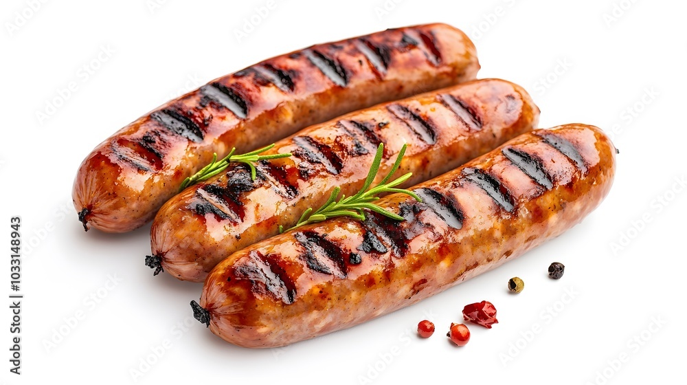grilled sausages on white background. grilled sausages on white background.