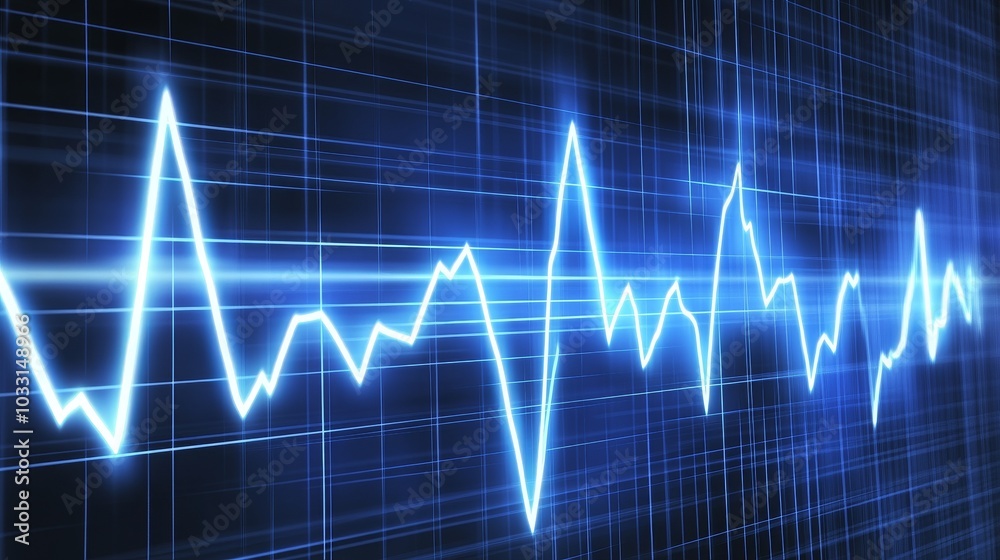 Abstract 3D Blue Heart Pulse Cardiography Trace in a Medical Context, Representing Health Monitoring, Emergency Care, and Vital Signs in a Hospital Setting. Abstract 3D Blue Heart Pulse Cardiography Trace in a Medical Context, Representing Health Monitoring, Emergency Care, and Vital Signs in a Hospital Setting.