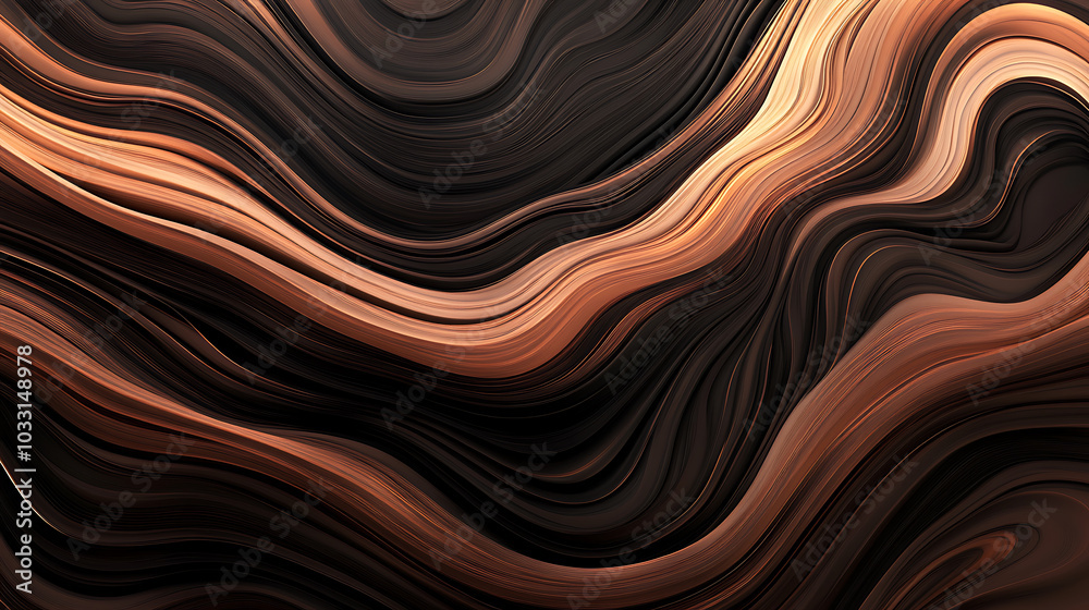 Flowing lines create mesmerizing abstract background with rich tones of brown and copper, evoking sense of warmth and depth. smooth texture enhances visual appeal Flowing lines create mesmerizing abstract background with rich tones of brown and copper, evoking sense of warmth and depth. smooth texture enhances visual appeal
