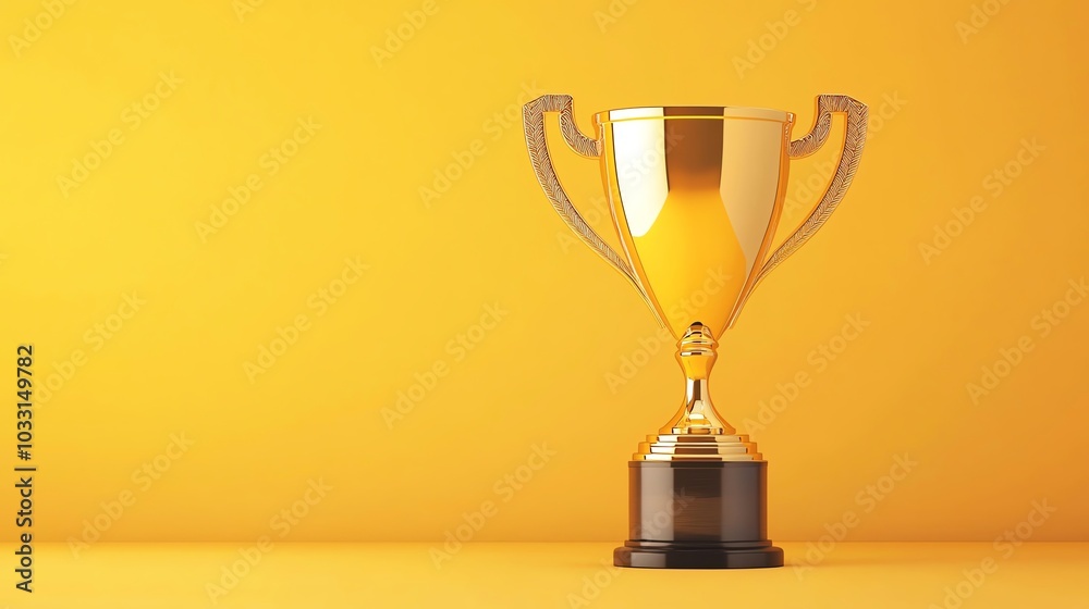 Golden trophy on a bright yellow background representing achievement and success. Golden trophy on a bright yellow background representing achievement and success.