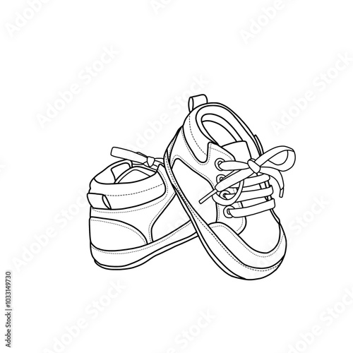 Anti-slip high-top ankle sneakers. Toddler, baby, and infant pre-walker shoes. Hand-drawn illustration sneakers isolated on a white background.