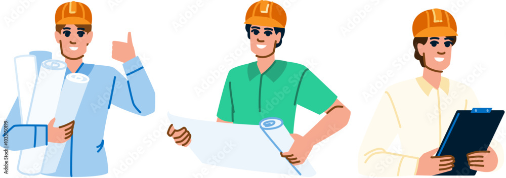 project man architect vector. helmet office, contractor worker ...