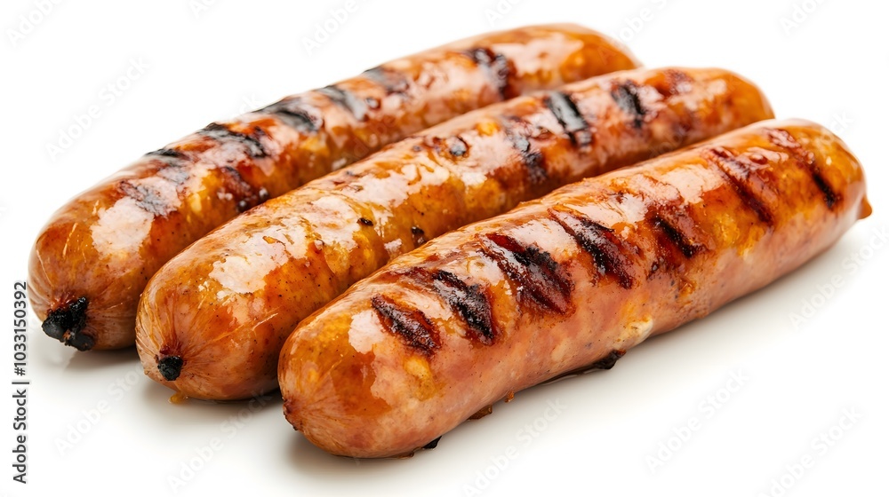 grilled sausages on white background. grilled sausages on white background.