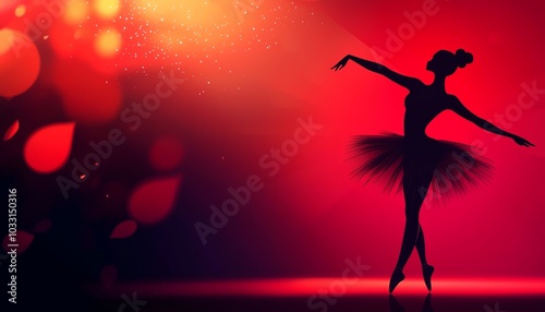 Elegant ballerina dancing gracefully in a dreamy, colorful atmosphere with soft lights and a magical background.