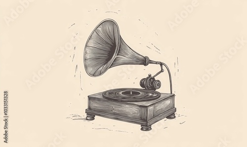 Vintage hand-drawn illustration of a gramophone.