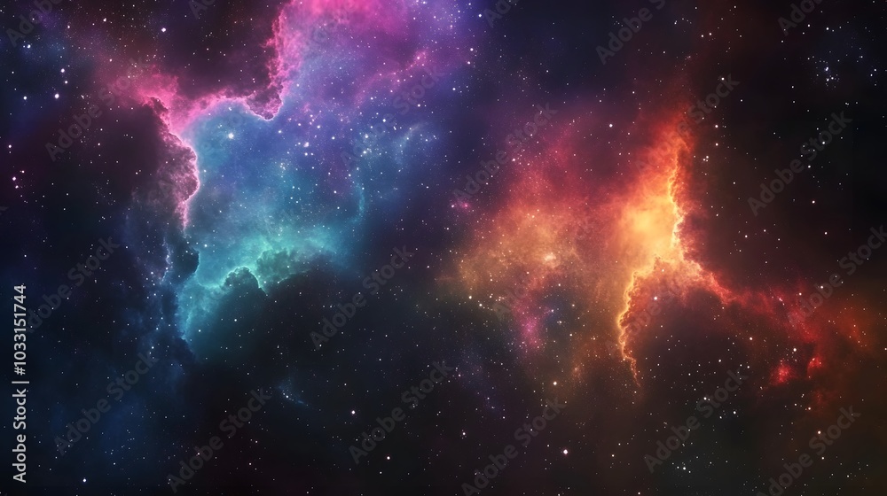 Obraz premium Cosmic Nebula with Vibrant Hues and Scattered Stars