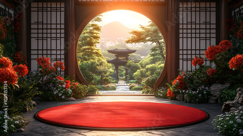 A Circular Window in the Center of an Ancient Chinese Architecture, Symbolizing Traditional Design and Cultural Heritage, Ideal for Illustrating Chinese History and Architecture Themes.
