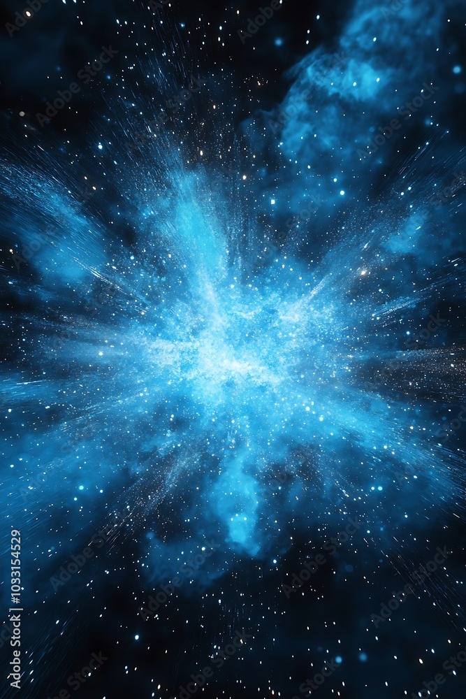 A vibrant explosion of blue energy in space, surrounded by countless stars, illustrates the vastness and beauty of the universe. A vibrant explosion of blue energy in space, surrounded by countless stars, illustrates the vastness and beauty of the universe.