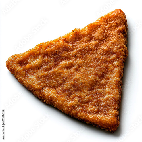 A golden-brown, triangular-shaped fried food item, likely a snack or appetizer. photo