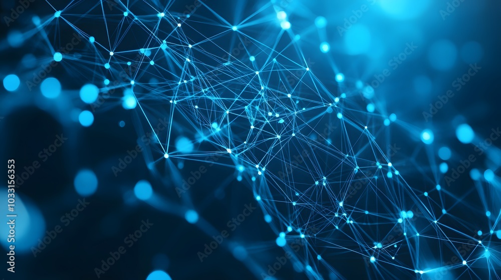 Obraz premium Abstract Blue Network of Interconnected Nodes and Lines