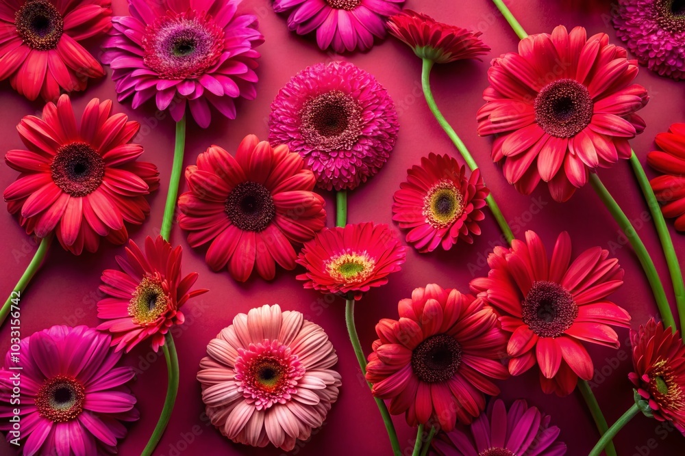 Radiant Crimson Gerbera Daisies on Magenta Backdrop - Floral Artistry for Mother's Day Radiant Crimson Gerbera Daisies on Magenta Backdrop - Floral Artistry for Mother's Day