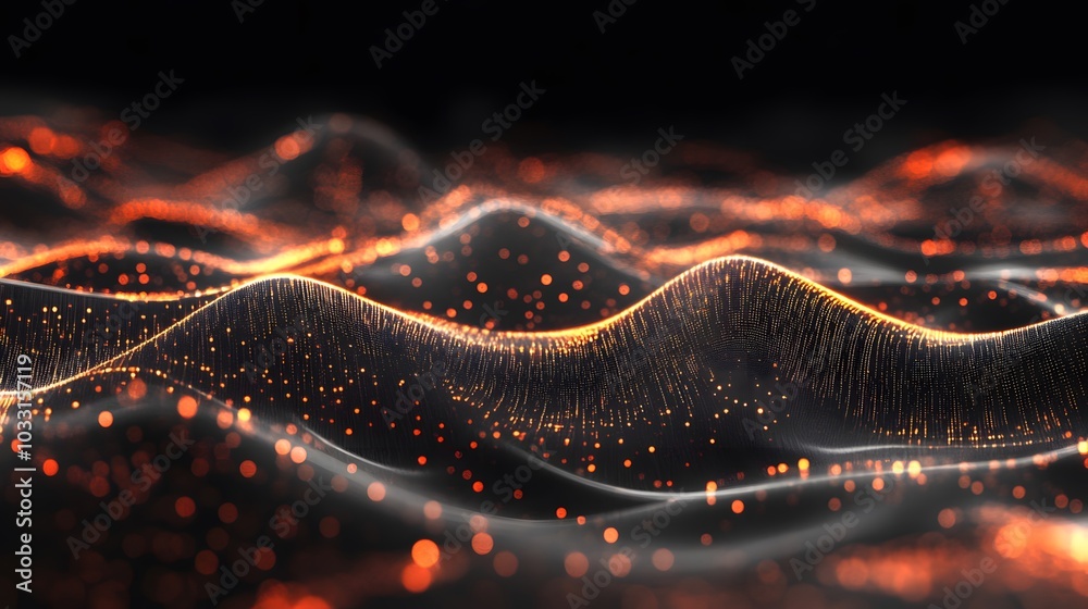 Abstract Wavy Surface with Glowing Orange Lights Abstract Wavy Surface with Glowing Orange Lights