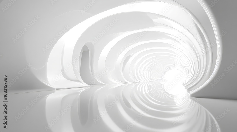 Fototapeta premium Abstract White Curved Tunnel with Reflections