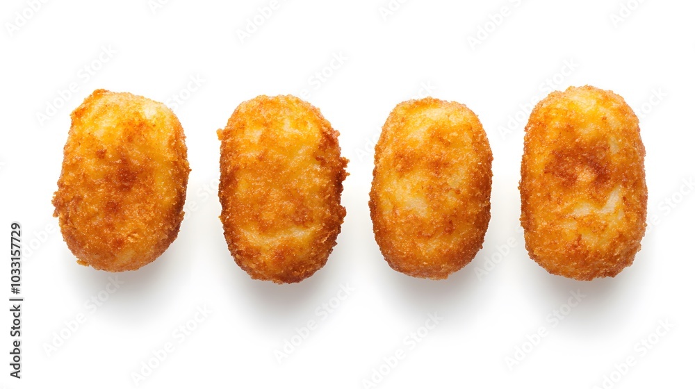 Croquettes surrounded by white background. 