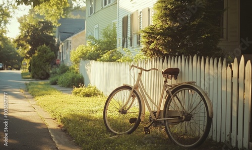 Wallpaper Mural A white bicycle leaning against a wooden fence. Torontodigital.ca