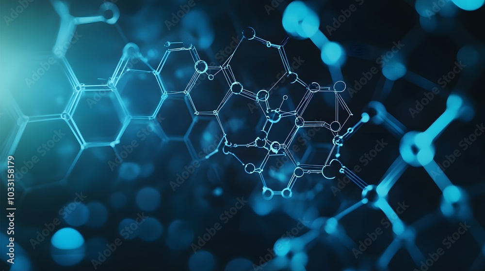 Obraz premium Abstract Blue Molecular Structure with Hexagon Patterns