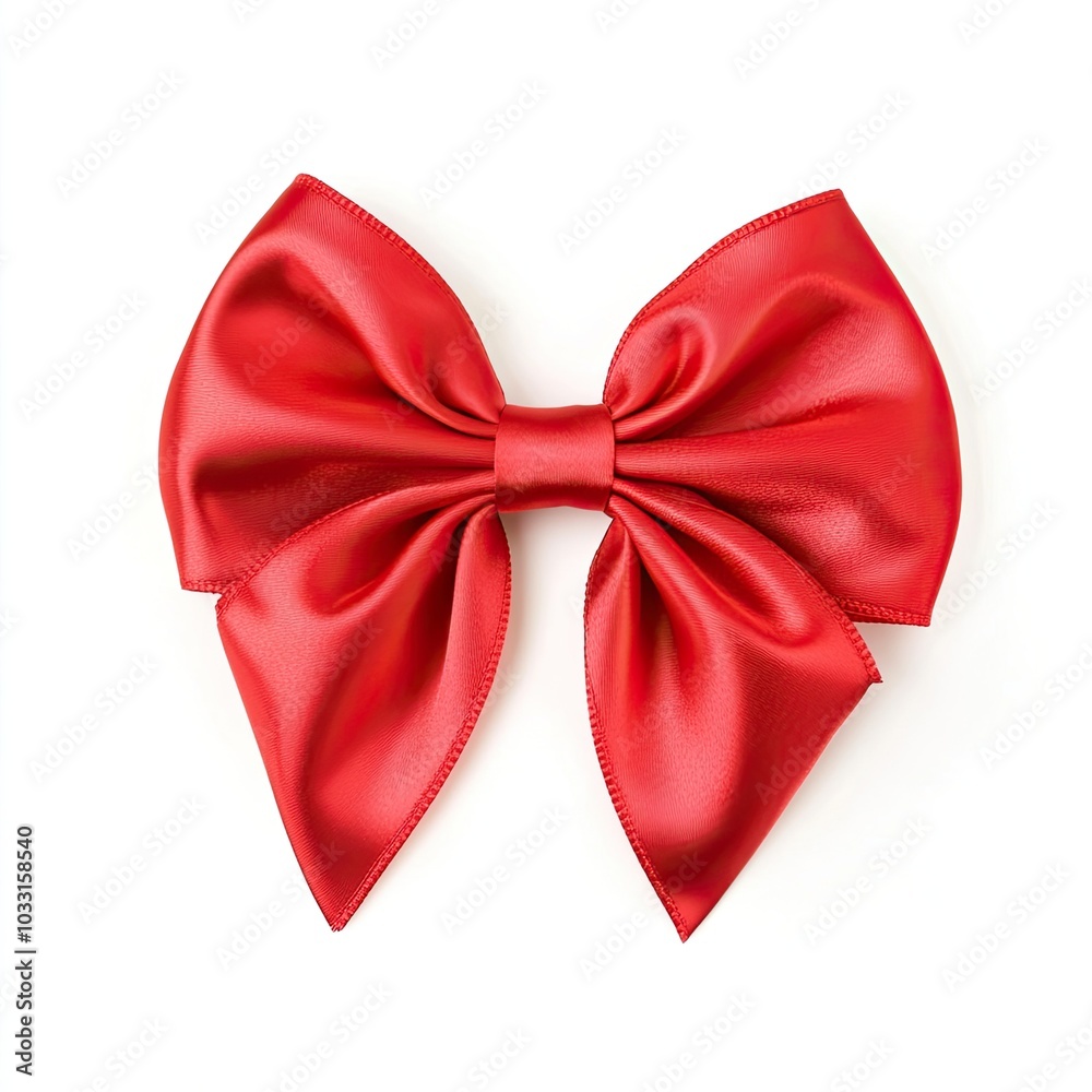 A Single Red Satin Bow Isolated on a White Background