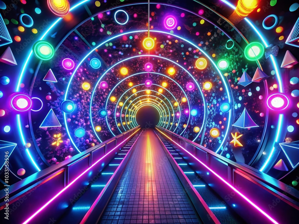 Retro 80s Neon Tunnel Animation with Bokeh Effect for Nostalgic Party Vibes Retro 80s Neon Tunnel Animation with Bokeh Effect for Nostalgic Party Vibes