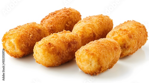 Croquettes surrounded by white background. 