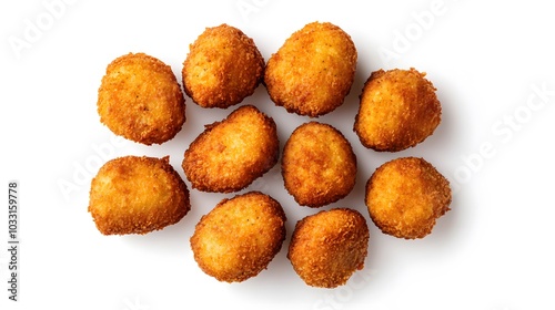 Croquettes surrounded by white background. 