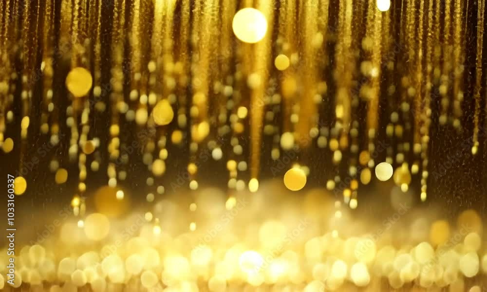 Golden glitter background with hanging lights.