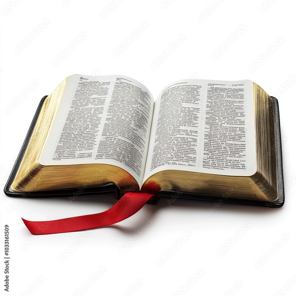 Obraz premium Open Book with Red Ribbon Bookmark