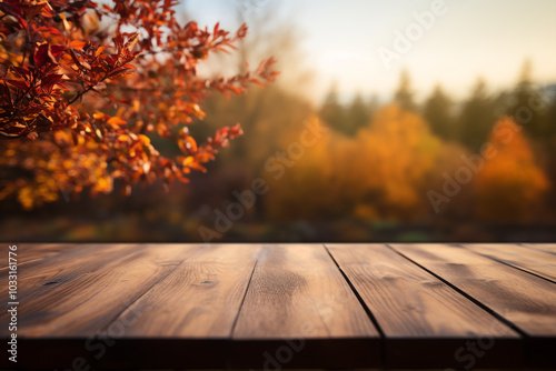 Wallpaper Mural The empty wooden table top with blur background of autumn Torontodigital.ca