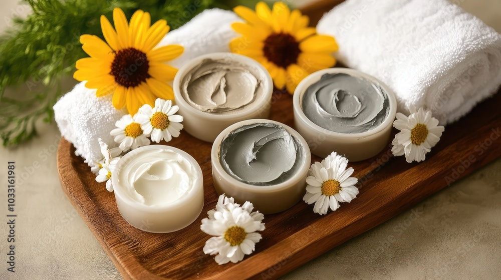Natural Spa Treatment with Creams and Flowers Natural Spa Treatment with Creams and Flowers