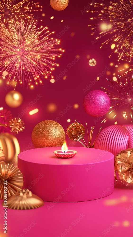 Banner design for diwali festival and podium,Diwali light decoration candle with fireworks,Stage,Product display Showcase design sparkle background,Deepavali,Dipavali,3D podium illustration. Banner design for diwali festival and podium,Diwali light decoration candle with fireworks,Stage,Product display Showcase design sparkle background,Deepavali,Dipavali,3D podium illustration.