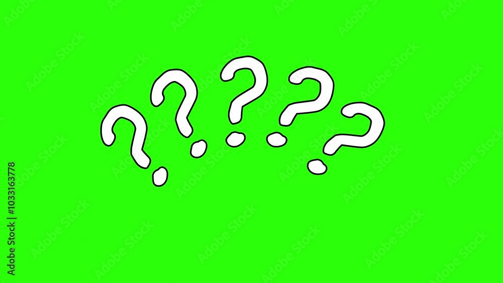 question marks drawn on green background, question marks confused icon animated, question mark flat design.
