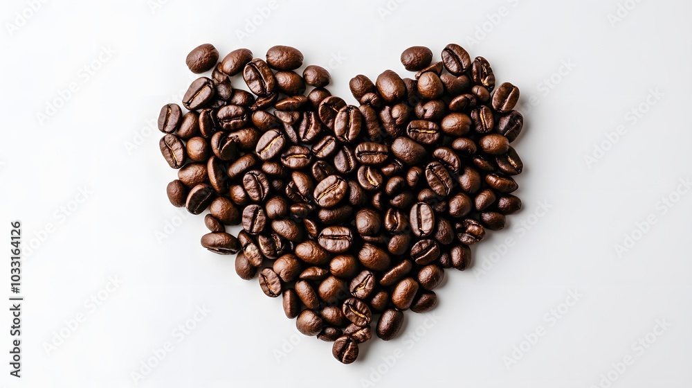 Heart shape of roasted coffee beans isolated on a white background.