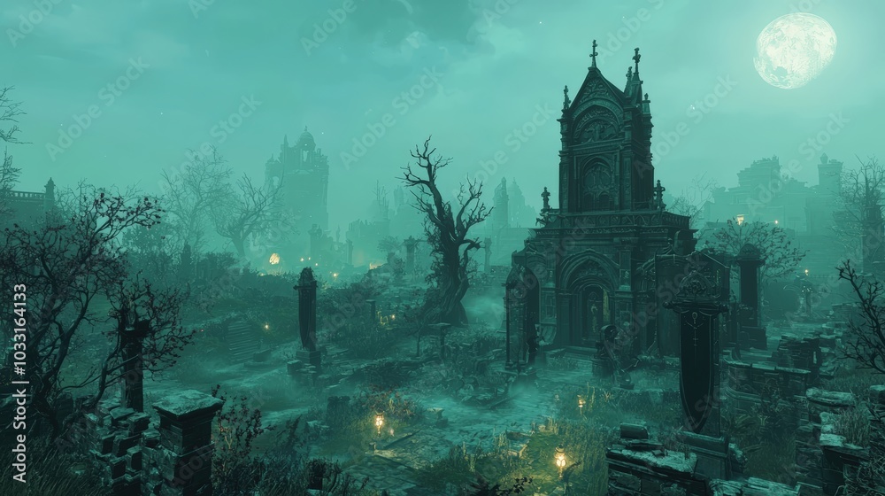 Eerie cemetery at night Eerie cemetery at night