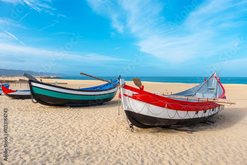 Obraz na płótnie Fishing boats in Nazare. Portugal w salonie