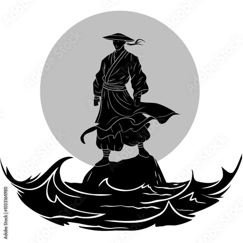 Chinese Warrior Silhouette Flat Vector Illustration