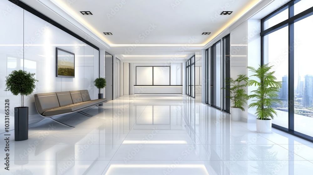 Fototapeta premium Modern Lobby Interior with Sleek Design and Natural Light