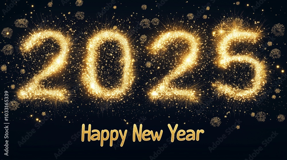 Golden fireworks form the number Golden fireworks form the number