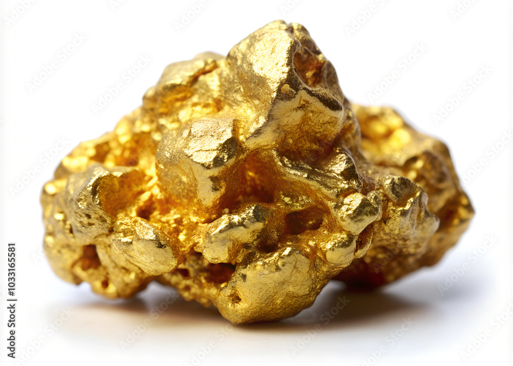 Gold Nugget Isolated on a White Background. A raw gold nugget isolated on a white background. Gold Nugget Isolated on a White Background. A raw gold nugget isolated on a white background.