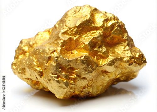 Gold Nugget Isolated on White Background.  A raw gold nugget isolated on a white background.