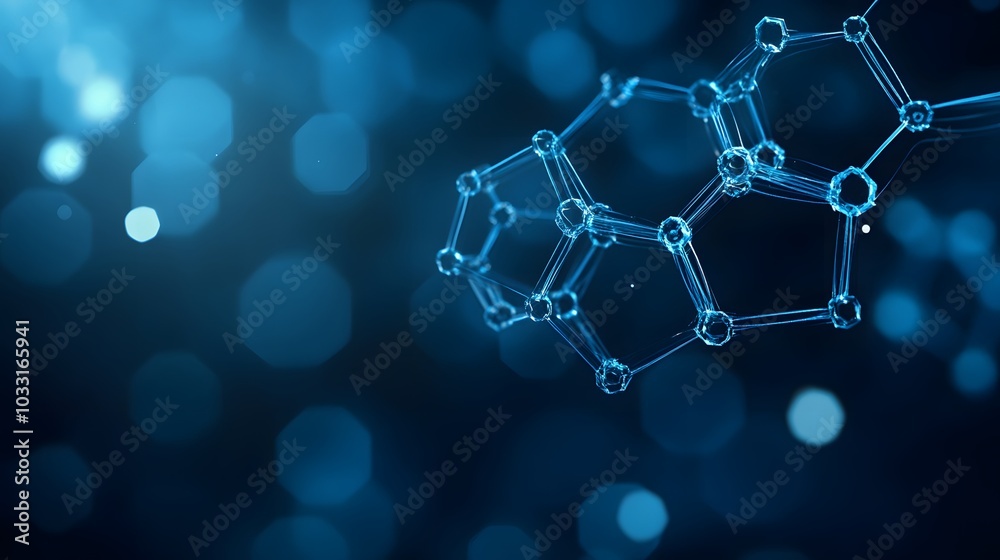 Fototapeta premium Abstract Blue Molecular Structure with Bokeh Background