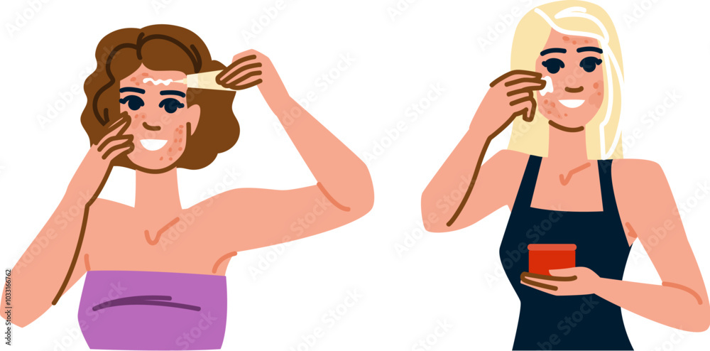 blemish acne cream vector. breakout clear, dermatology formula, moisturizer oil blemish acne cream character. people flat cartoon illustration blemish acne cream vector. breakout clear, dermatology formula, moisturizer oil blemish acne cream character. people flat cartoon illustration