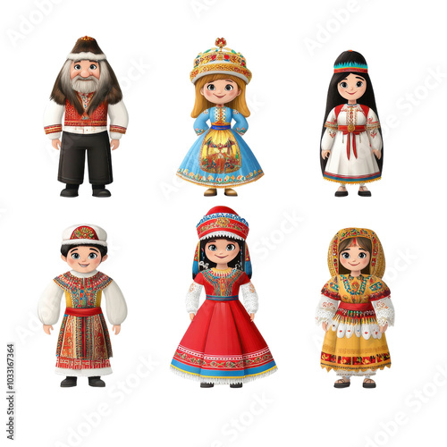 Traditional dolls in colorful costumes.