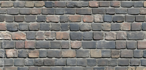 A textured brick wall with varying shades of gray and brown.