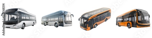 3D rendering of an electric bus as a sustainable transport solution, ultra-sharp and clear, isolated on white background