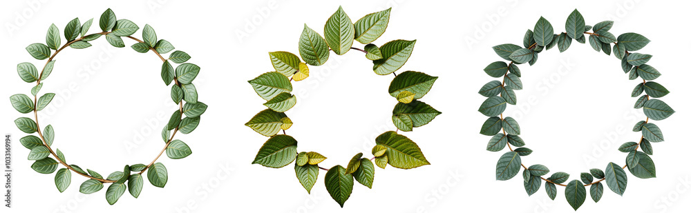 Fototapeta premium set of leaf frames isolated on transparent background.generative AI