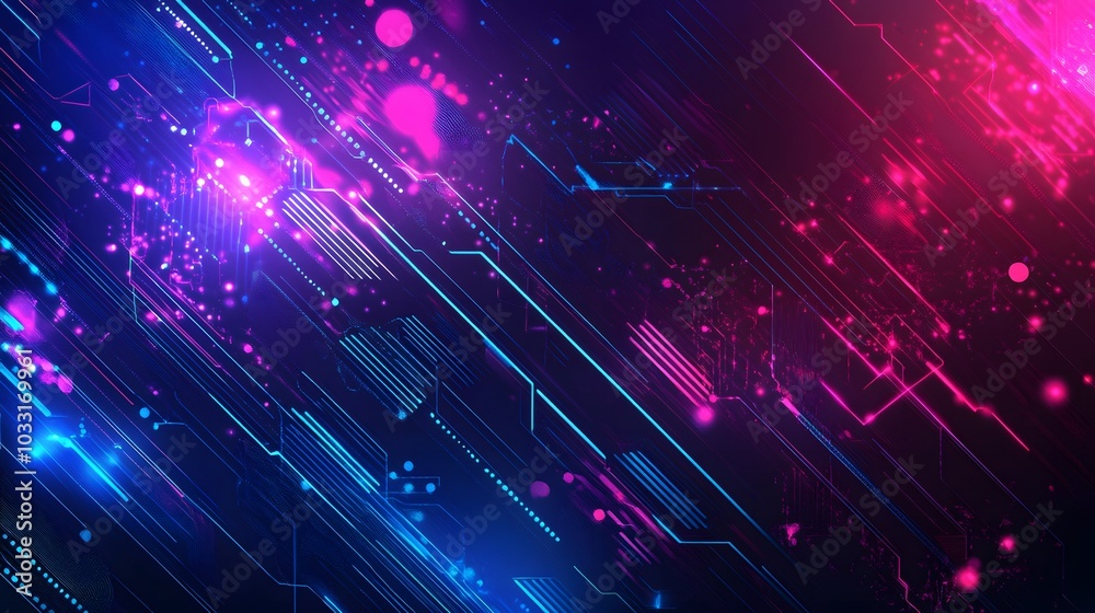 Obraz premium Abstract Neon Lines and Glowing Shapes on a Dark Background
