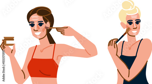 sculpt contouring makeup vector. blend chisel, shade illuminate, enhance cheekbones sculpt contouring makeup character. people flat cartoon illustration