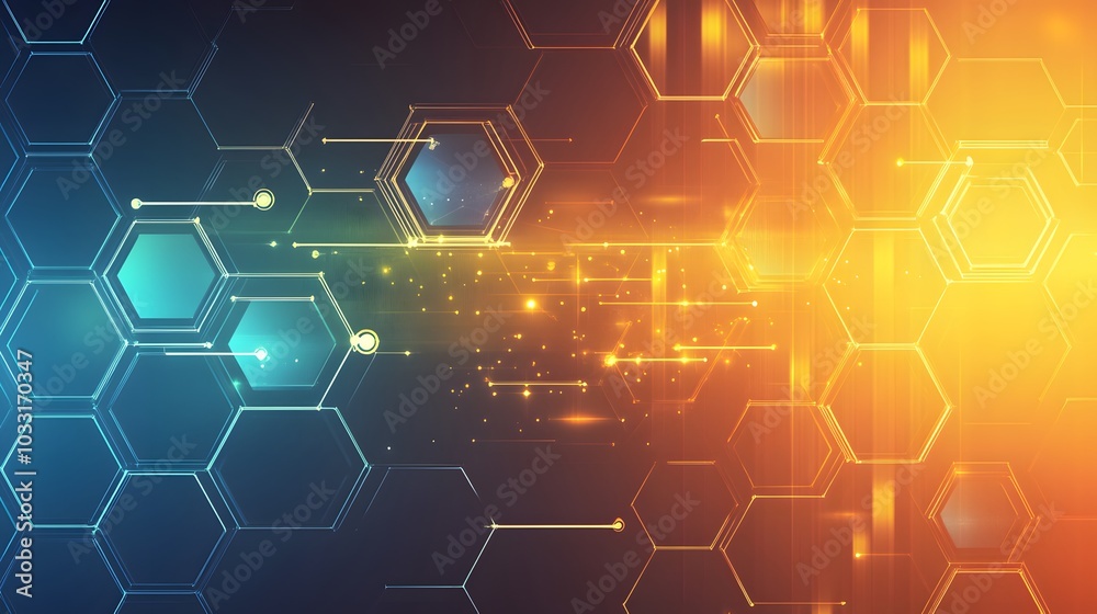 Abstract Digital Pattern with Glowing Hexagon Shapes and Lines Abstract Digital Pattern with Glowing Hexagon Shapes and Lines
