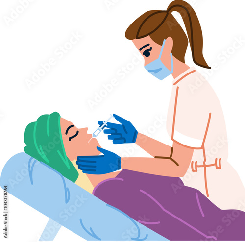 xeomin cosmetic injections vector. sculptra kybella, lip cheek, chin forehead xeomin cosmetic injections character. people flat cartoon illustration