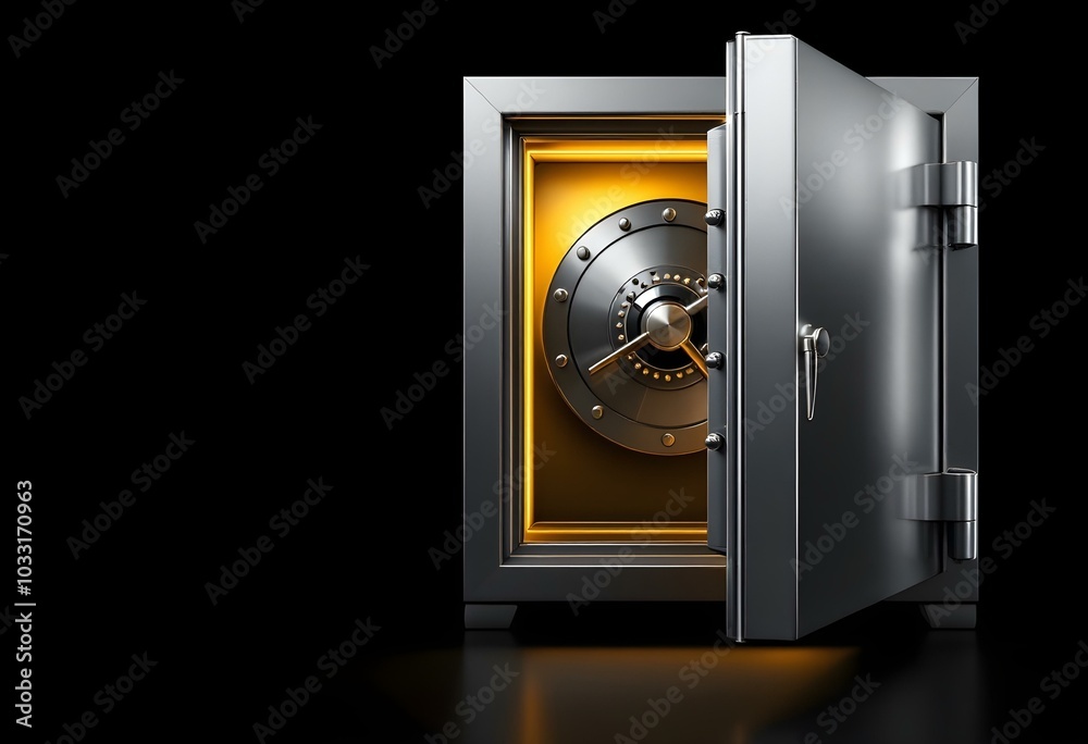 Secure Metal Safe with Open Door and Glowing Interior Secure Metal Safe with Open Door and Glowing Interior